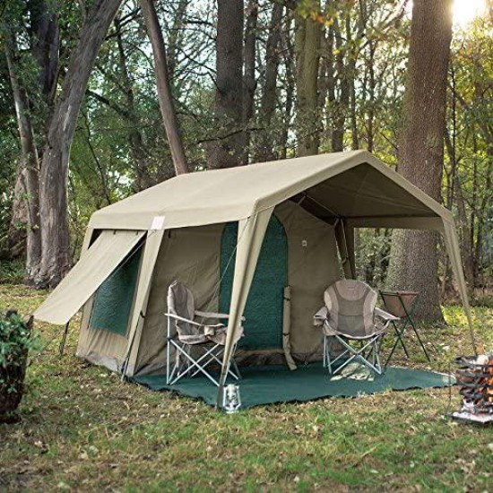 Delta Zulu 3000 Canvas 4 Person Chalet Tent. Canvas camping tent or outfitter tent with waterproof ripstop canvas. Four season military grade canvas tent by Bushtec Adventure (Gazebo sold separately).
