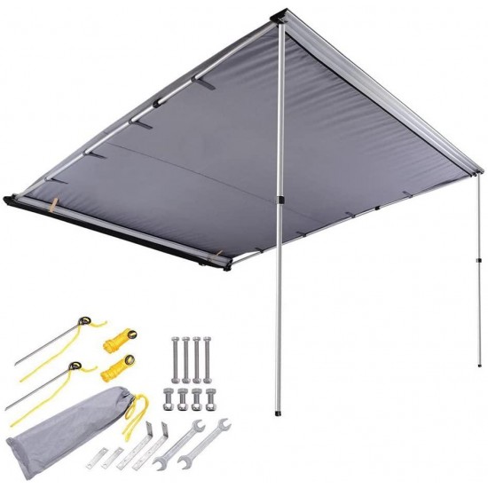 AMPERSAND SHOPS 8-1/5' x 8-1/5' Retractable Portable Camping SUV Vehicle Automobile Sun Shade Shelter Side Awning Attachment 67 sq. ft