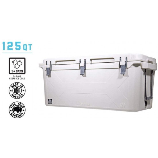 BISON COOLERS Extra Large 125 Quart Rotomolded Long Lasting Ice Chest with Double Insulated Cooler Walls and Hard Shell, Lid and Liner | Includes 5 Year Warranty | Made in The USA
