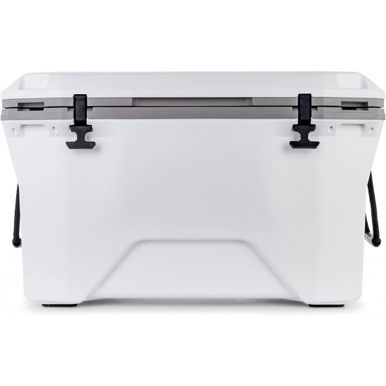 Camco Currituck White and Gray 50 Quart Cooler - Rugged Exterior Made for Camping, Hunting, Fishing and Tailgating - Comes with Cooler Basket (51700)