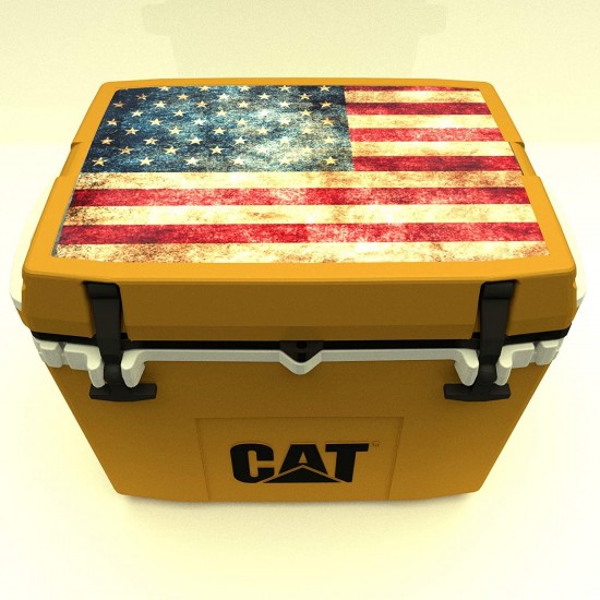 Caterpillar Cat Cooler with American Flag Lid Graphic, Cat Yellow, 27 Quart
