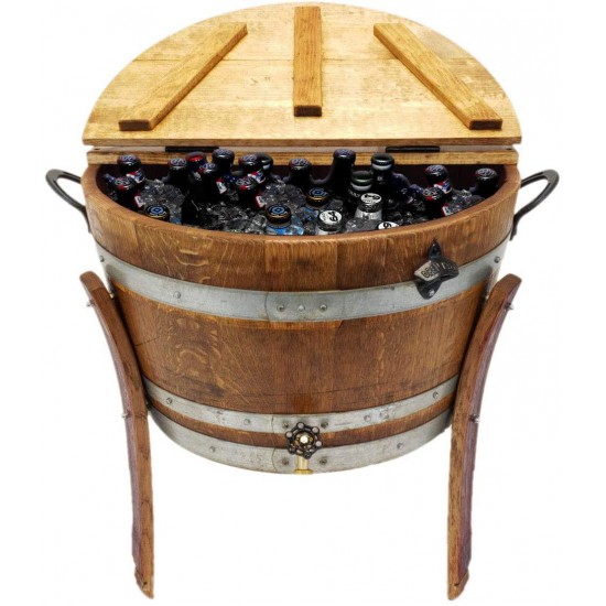 Central Coast Creations Half Barrel Ice Chest - Wine Barrel Handcrafted Wine Barrel Furniture