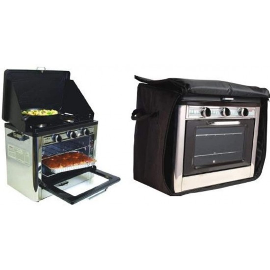 Camping Outdoor Oven with 2 Burner Camping Stove and Outdoor Camp Oven Bag Fits C-Oven (Black) Bundle
