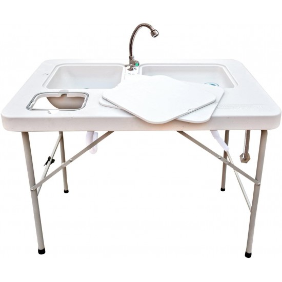 Coldcreek Outfitters Outdoor Washing Table, Faucet and Sink, Portable and Foldable, Large Dual-Sink Design
