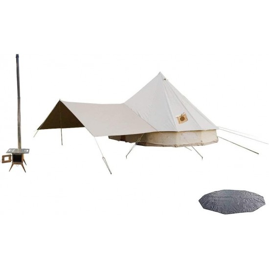 DANCHEL OUTDOOR Two Stove Jacket Bell Tent with Front Awning,Tent Wood Stove and Footprint