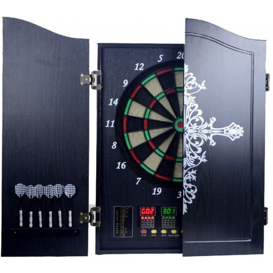 Dartboards with Wooden Cabinet, 18 Inch Professional Electronic Dartboard Set with 12 Dart and 88 Dart Heads for Adults Indoor Party Games