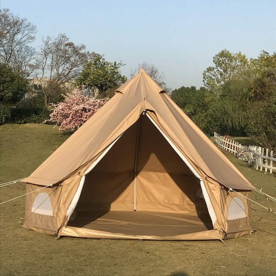 Dream House Diameter 3 Meter Waterproof Ripstop Polyester Cotton Plaid Cloth Tripod Frame Camping Bell Tent Central-Pole-Free Easily Contain a Queen Size Air Mattress