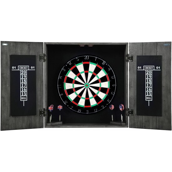 Drifter Solid Wood Dartboard Cabinet - Reclaimed Pine with Distressed Timberwood Finish, Sisal Fiber for Steel Tip Darts