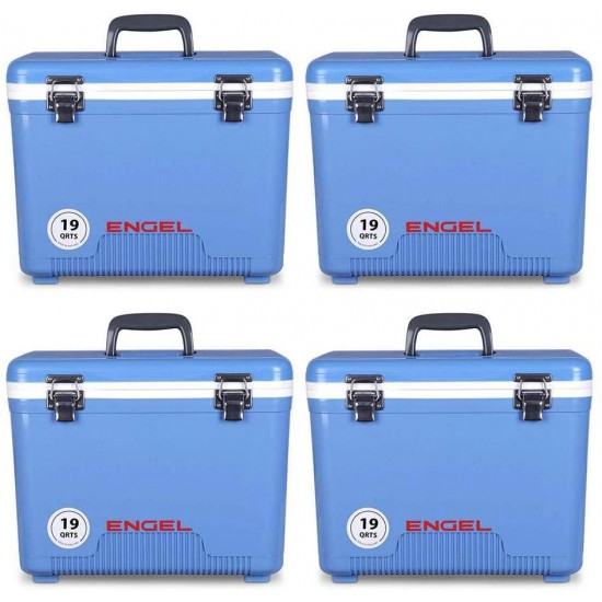 ENGEL 19 Quart Bait Dry Box Ice Cooler with Shoulder Strap, Arctic Blue (4 Pack)
