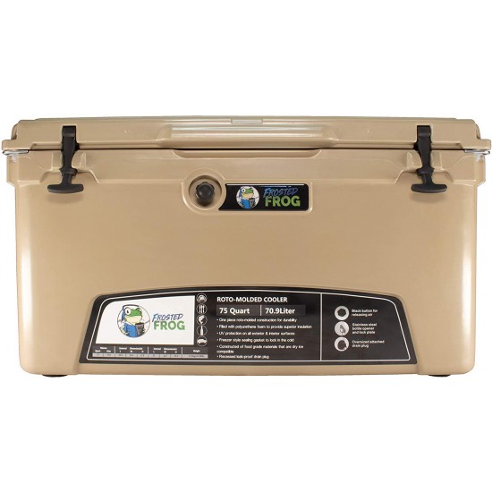 Frosted Frog Sand 75 Quart Ice Chest Heavy Duty High Performance Roto-Molded Commercial Grade Insulated Cooler