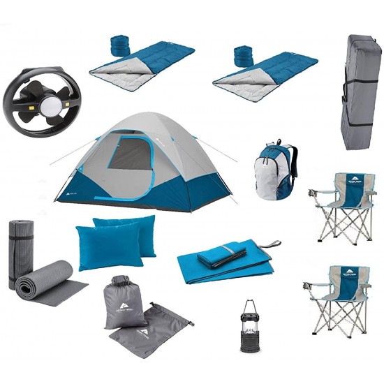 good! Camping Equipment Family Cabin Tent Sleeping Bag Chairs Hiking Gear Included