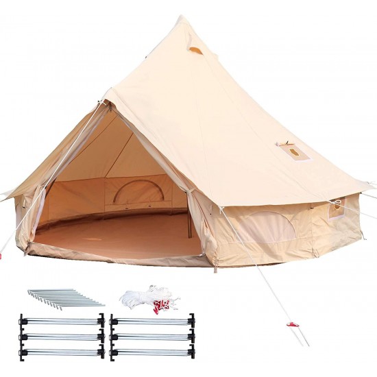 Happybuy Bell Tent 10-12 Persons Canvas Tent 4-Season Yurt Tents for Camping Waterproof for Family Camping Outdoor Hunting(9.84ft /13.1ft / 16.4ft / 19.7ft / 23ft)