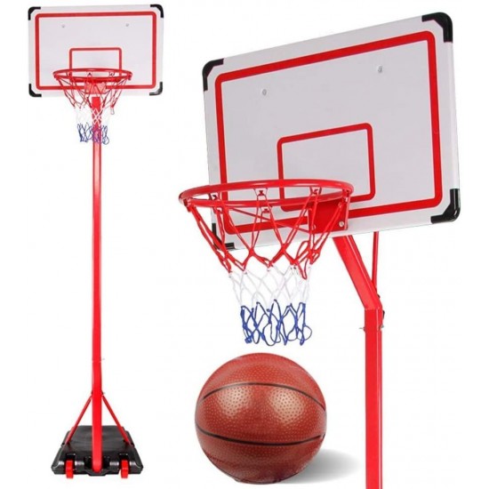 JINDEN Backboard Adjustable Portable Basketball Stand Backboard Hoop Net w/Wheels Kids Fun(Birthday Gift) Basketball Court Equipment