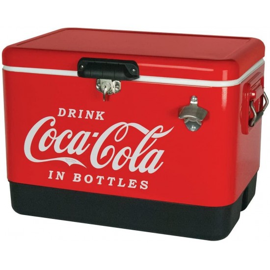 Koolatron Stainless Steel Ice Chest - 85 Can Capacity with Bottle Opener, (54 Quarts/51 Liters) (Coca Cola)