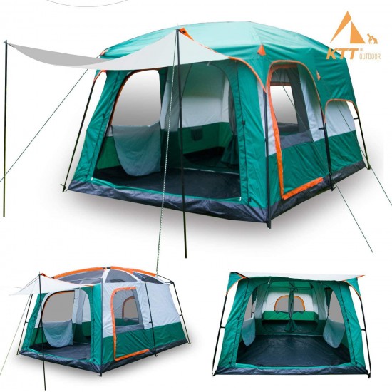 KTT Large Family Tents 10 Person for Camping,Big 2 Room Tent for Outdoor,210D Polyester,Double Layer, Waterproof,Windproof,4 Large Mesh Windows,Picnic,Camping,Family,Friends Gathering.