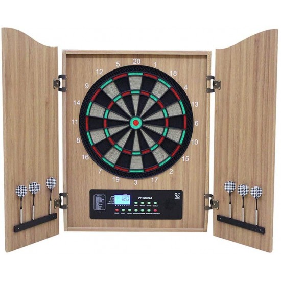 LIfav Electronic Soft Tip Dartboard Cabinet Set,Set 27 Games and 243 Variations for 16 Players Classic Door Look Matches Traditional Decoration