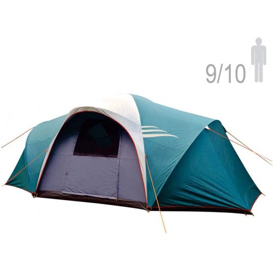 NTK LARAMI GT Tent up to 10 Persons, 10FT by 18FT by 6.9FT Height, 3 Season Camping 100% Waterproof 2500mm, Best Seller Deluxe Family Extra Large, Easy Color-Coded Assembly.