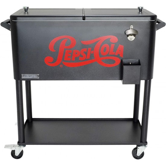 Permasteel 80 Quart Portable Rolling Patio Party Cooler with Pepsi Logo