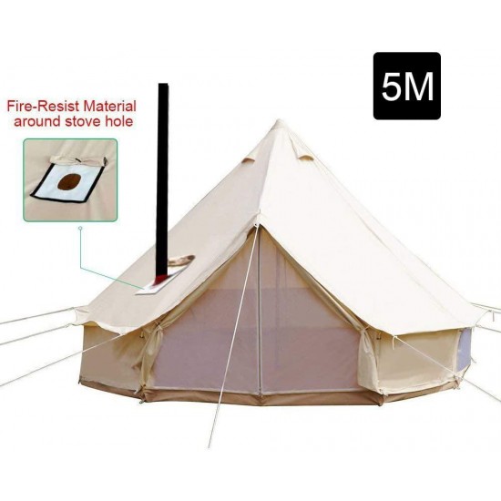 PlayDo 5M/16.4ft Waterproof Cotton Canvas Wall Tent Bell Yurts Tent with Stove Hole for 6-8 Person Camping Hiking Hunting Festival Party