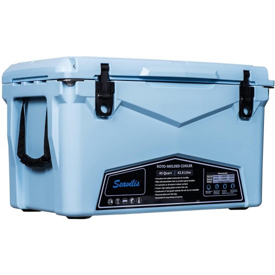 Seavilis Cooler 45qt (Sky Blue)(Including 46.0 Free Accessories) Hanging Wire Basket,Divider and Cup Holder are Free