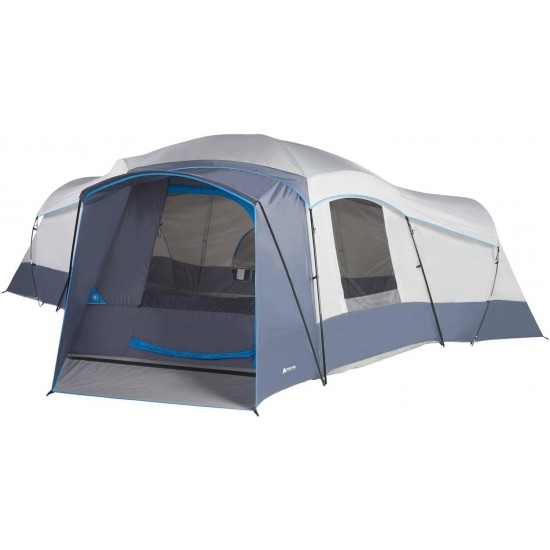 Spacious Family Sized 16-Person Weather Resistant Ozark Trail 23.5' x 18.5' Cabin Camping Tent, Gray and Blue