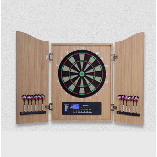 KATUEF Electronic Dart Board/Dart Target, Automatic Scoring Luxury Electronic Wooden Box Dart Machine, Extended Capture Ring, Classic Door Appearance, with 12 Security Soft Darts, Power Adapter