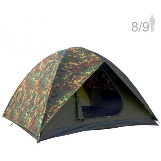 NTK HUNTER GT 8 to 9 Person 10 by 12 Foot Outdoor Dome Woodland Camo Camping Tent 100% Waterproof 2500mm, Easy Assembly, Durable Fabric Full Coverage Rain fly - Micro Mosquito Mesh Maximum Comfort