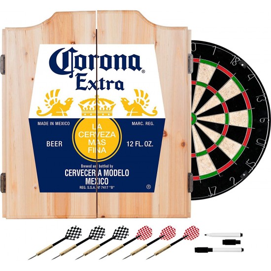 Trademark Gameroom Corona Extra Dart Board Set with Cabinet - Label - by Corona