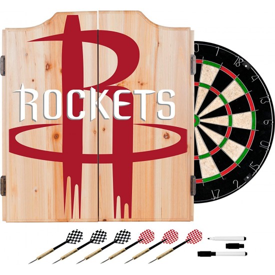 Trademark Gameroom NBA7010-HR2 NBA Dart Cabinet Set with Darts & Board - Fade - Houston Rockets