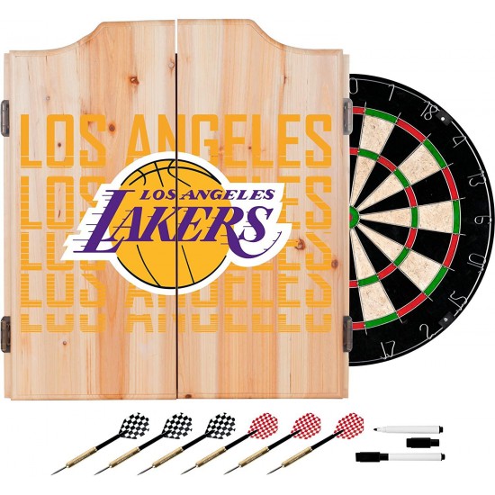 Trademark Gameroom NBA7010-LAL3 NBA Dart Cabinet Set with Darts & Board - City - Los Angeles Lakers