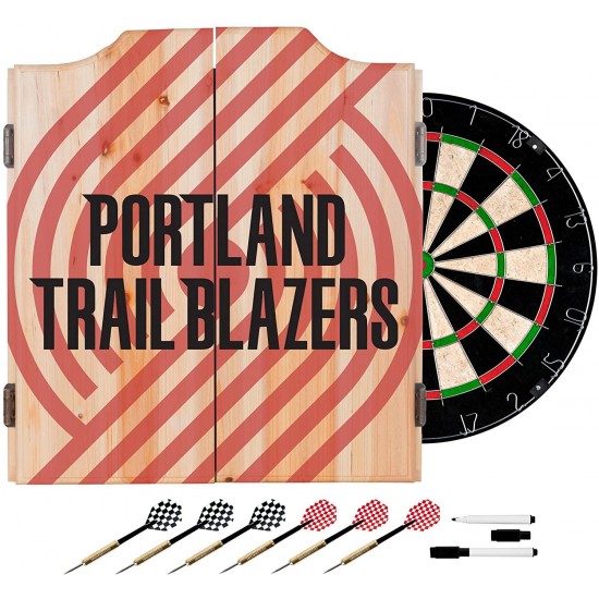 Trademark Gameroom NBA7010-PTB2 NBA Dart Cabinet Set with Darts & Board - Fade - Portland Trailblazers
