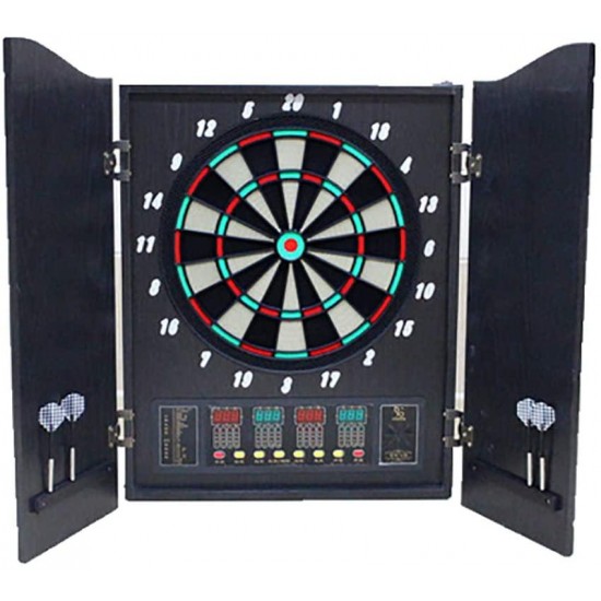 He-art Electric Darts Machine Professional Darts Training Target Standard 15-inch Inner Plate 4 High-Brightness Led Displays Automatic Scoring 27 Main Games with Double Wood Door