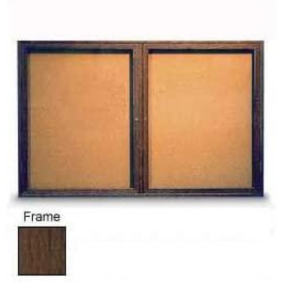 UNITED VISUAL Products 48" W x 36" H 2-Door Illuminated Corkboard with Walnut Frame
