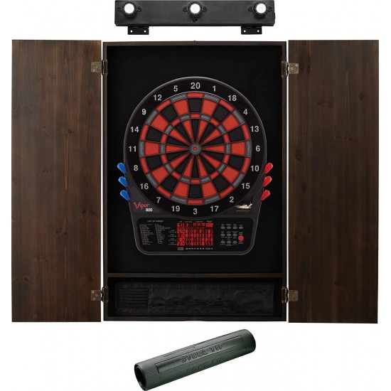 Viper 800 Electronic Dartboard, Metropolitan Espresso Cabinet, Laser Throw Line & Shadow Buster Dartboard Light Bundle