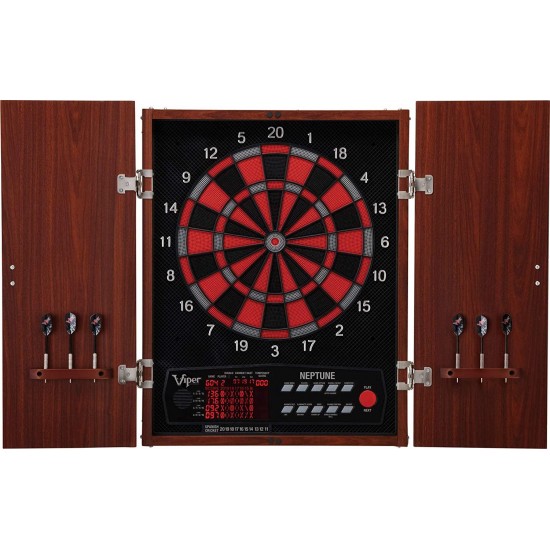 Viper Neptune Electronic Dartboard, Classic Cabinet Door Style, Target Test Tough Segments For Lasting Durability, Extended Spanish Cricket Scoreboard For 4 Players