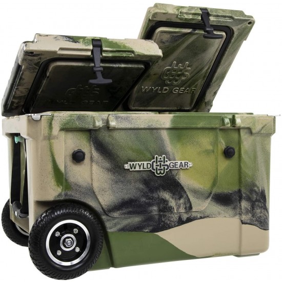 WYLD (14 Colors) 50q Dual-Compartment Insulated Cooler w/Wheels for Camping, Fishing, Boating, Tailgating!