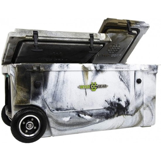 WYLD 75 Quart Dual-Compartment Insulated (Prairie Camo) Cooler w/Wheels & Tap Kit! Aerator Port Kit & Rod Holder Available for Camping Fishing Boating & Tailgating
